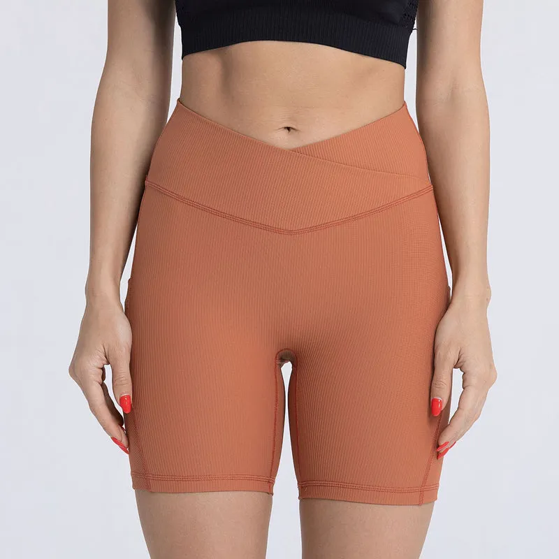 Filhot™ Cross Waist Workout Shorts With Pocket