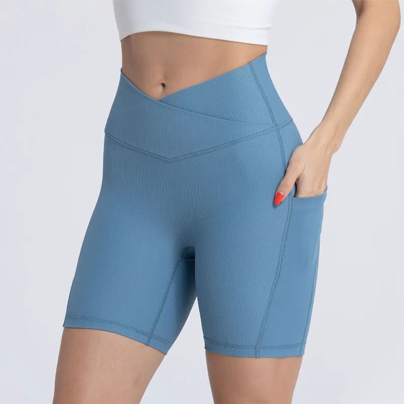 Filhot™ Cross Waist Workout Shorts With Pocket