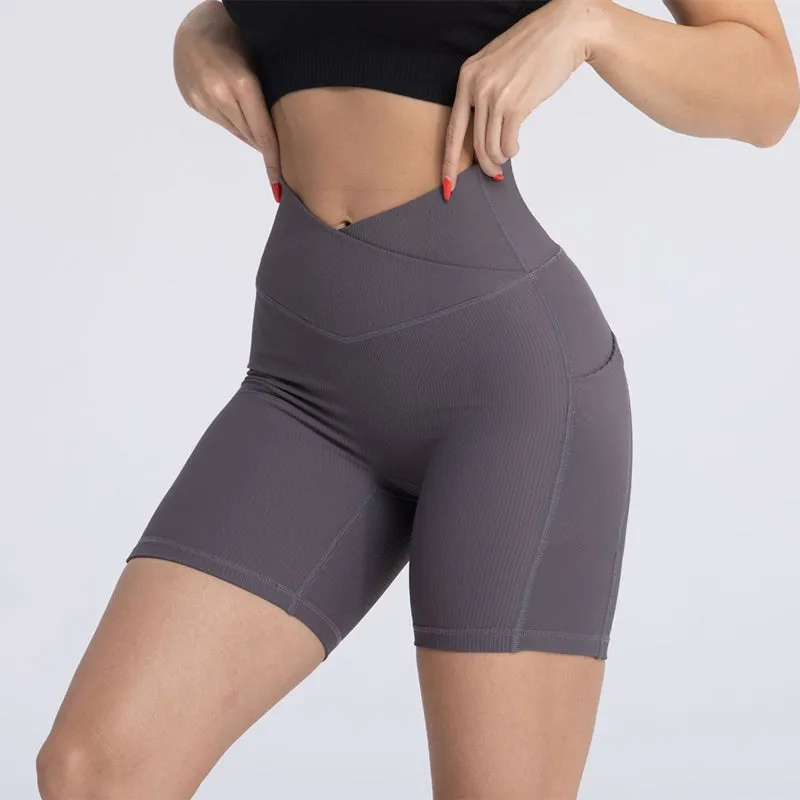 Filhot™ Cross Waist Workout Shorts With Pocket