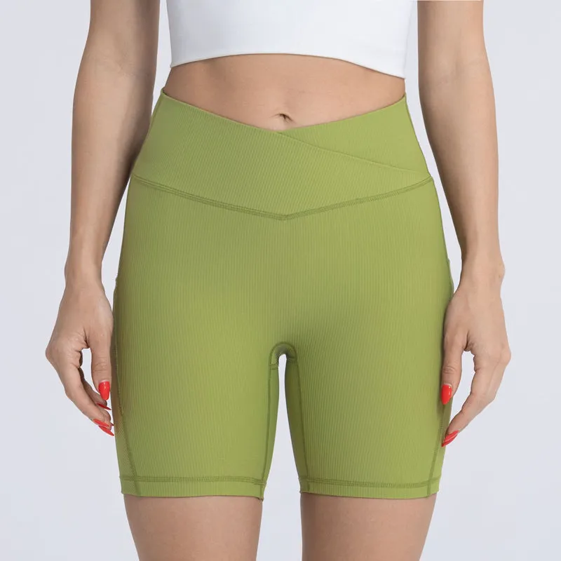 Filhot™ Cross Waist Workout Shorts With Pocket