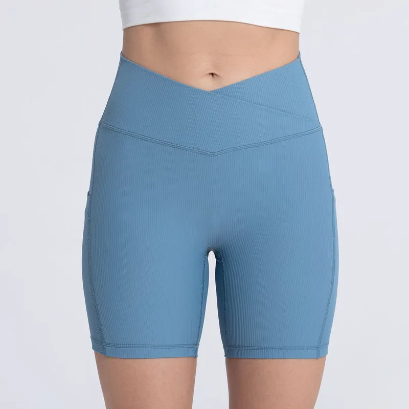 Filhot™ Cross Waist Workout Shorts With Pocket