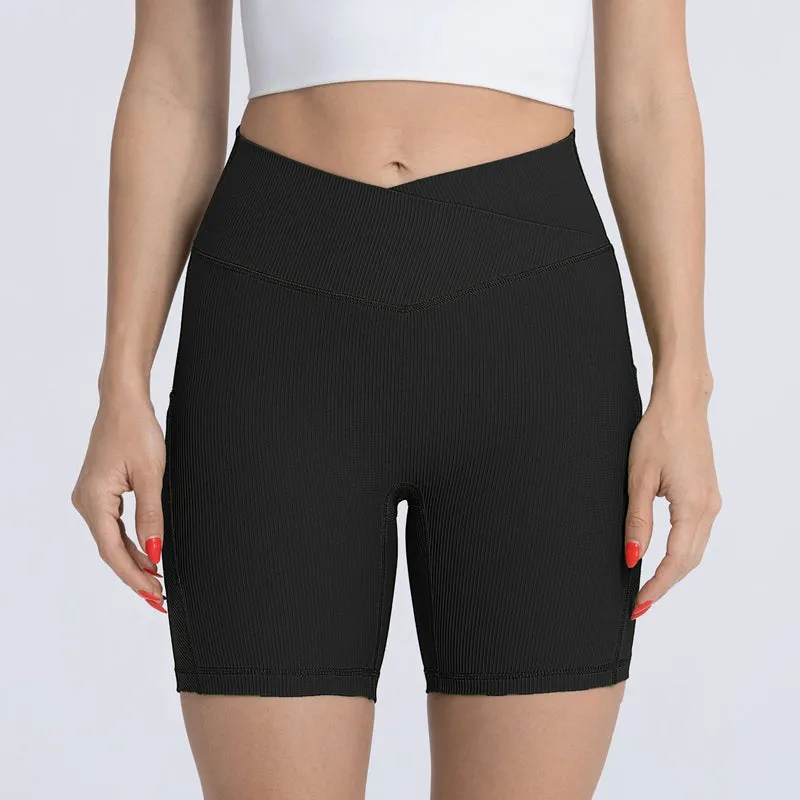 Filhot™ Cross Waist Workout Shorts With Pocket