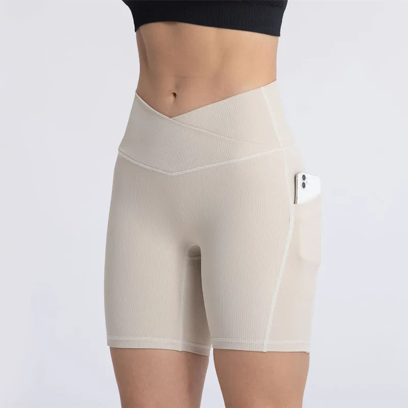 Filhot™ Cross Waist Workout Shorts With Pocket