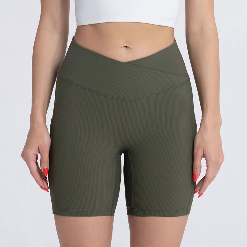 Filhot™ Cross Waist Workout Shorts With Pocket