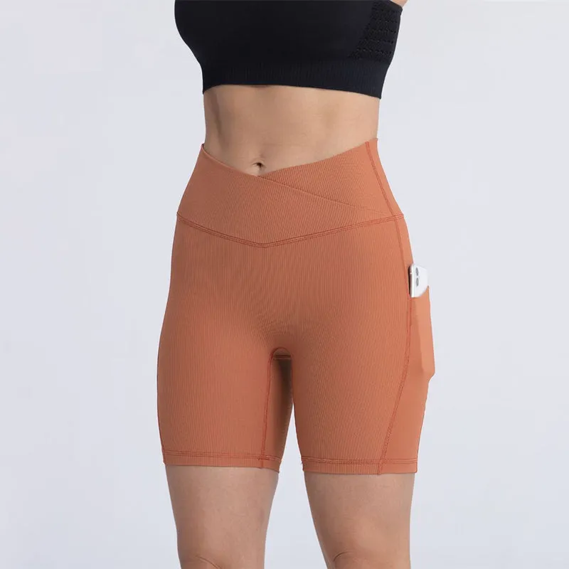Filhot™ Cross Waist Workout Shorts With Pocket