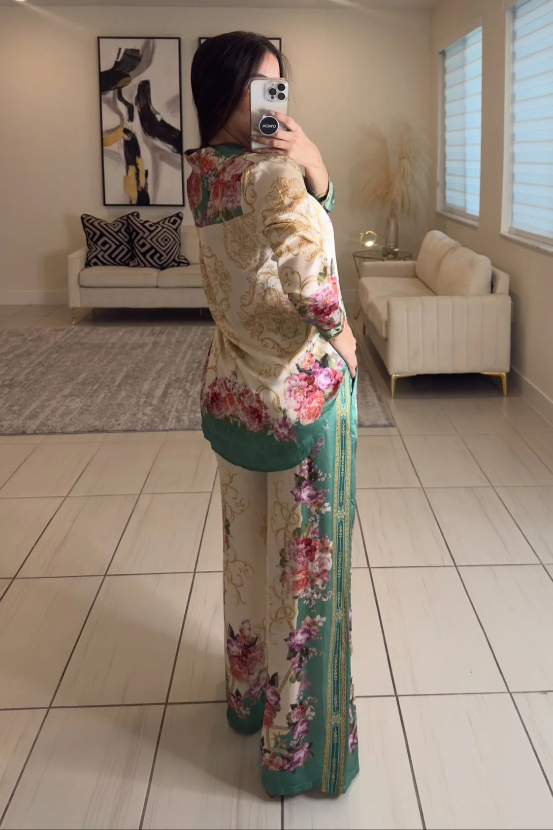 Floral Enchantment Green Pants Set