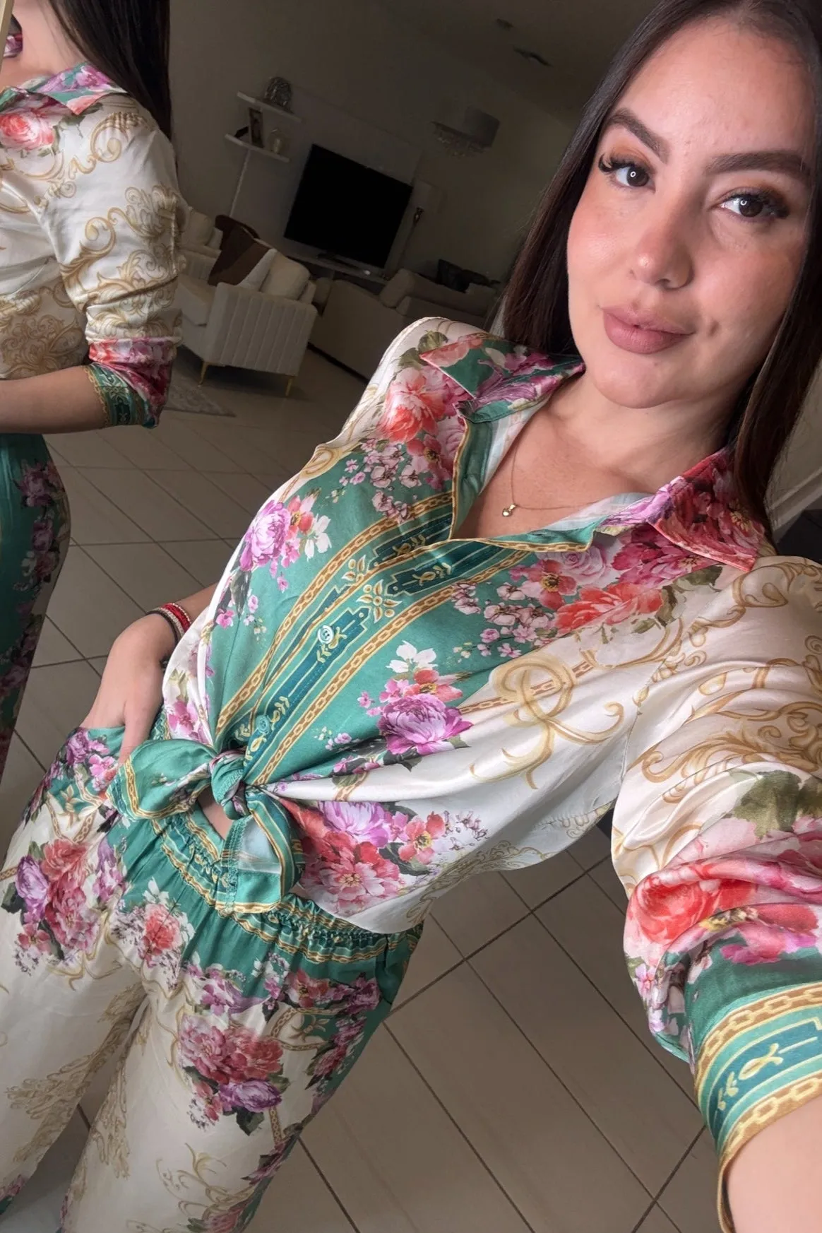 Floral Enchantment Green Pants Set