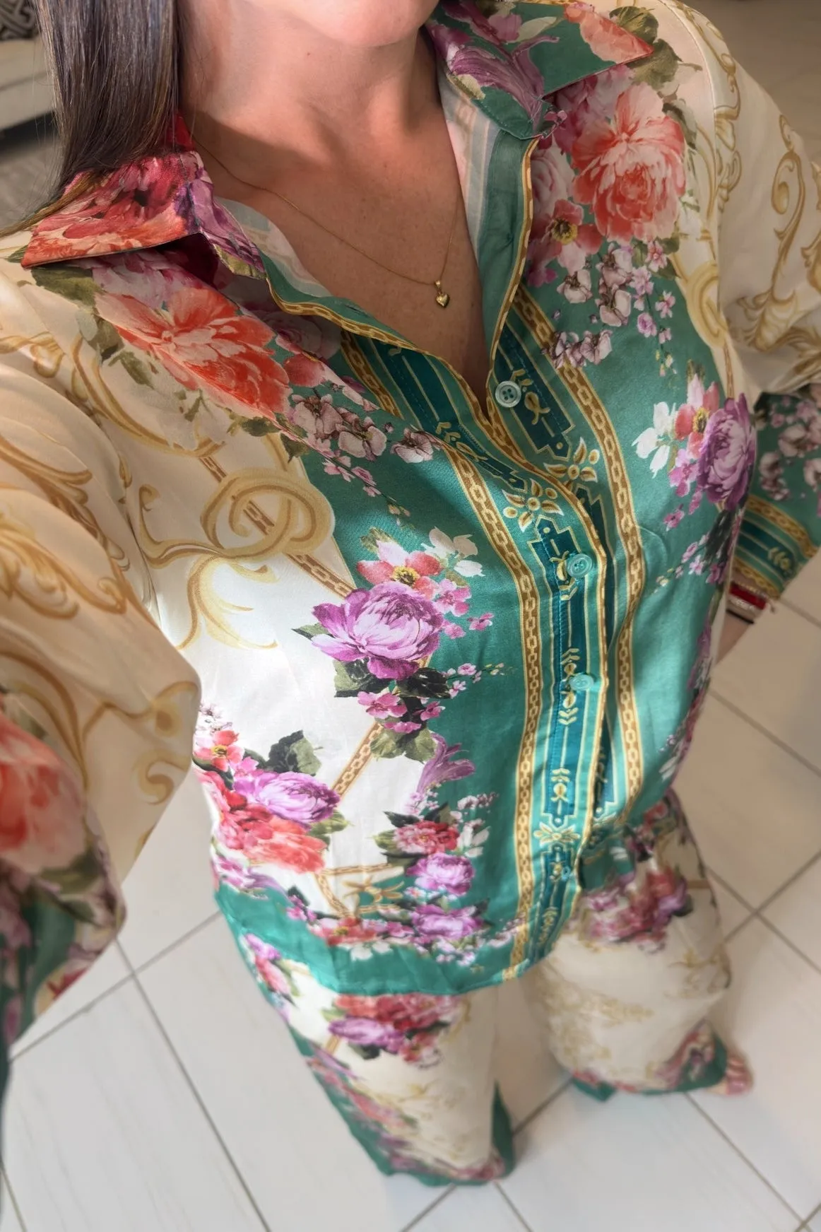 Floral Enchantment Green Pants Set