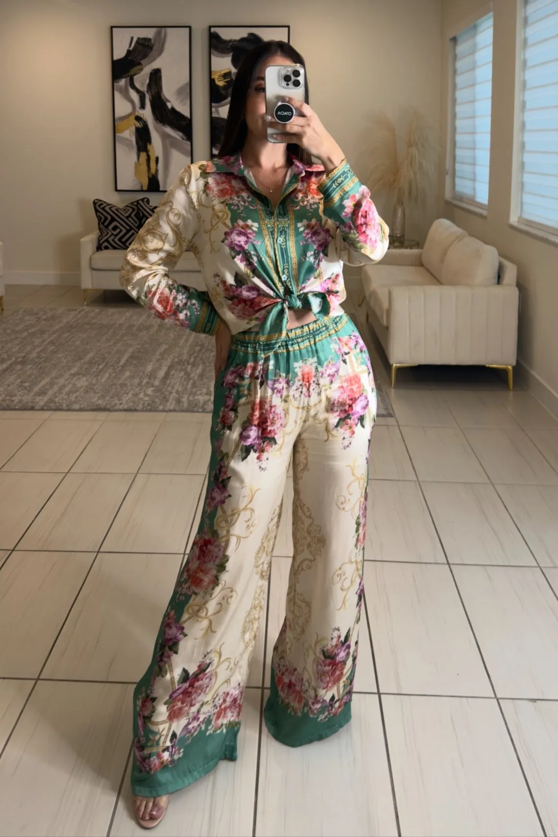 Floral Enchantment Green Pants Set
