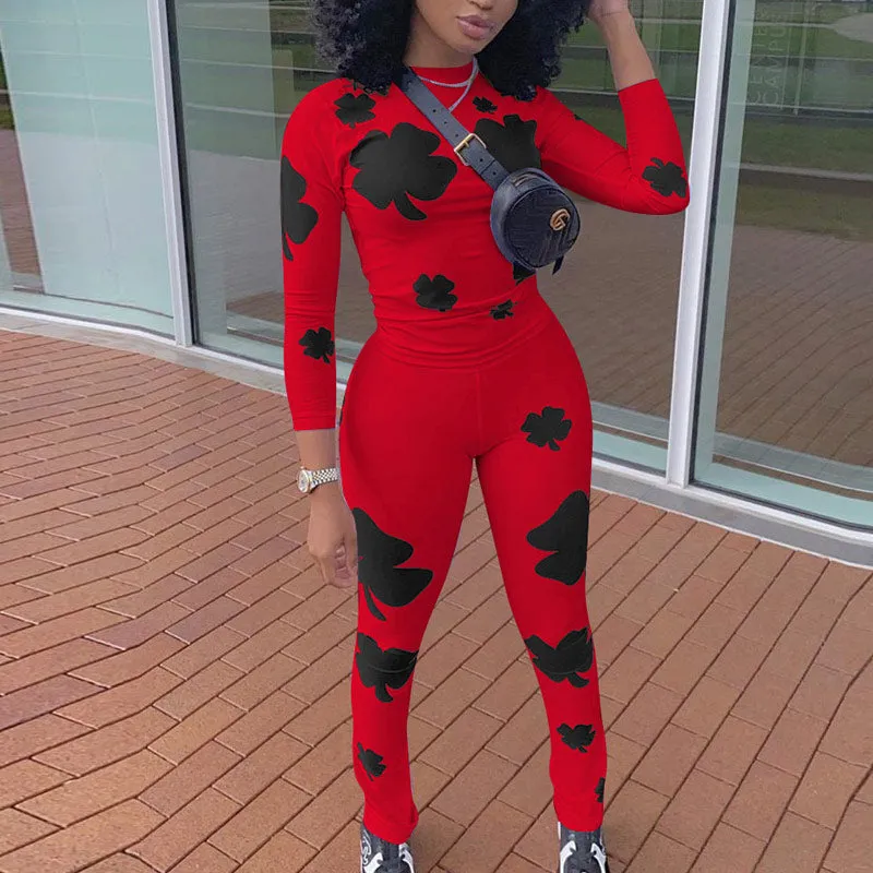 Floral Print Long Sleeve Top & Pants Set