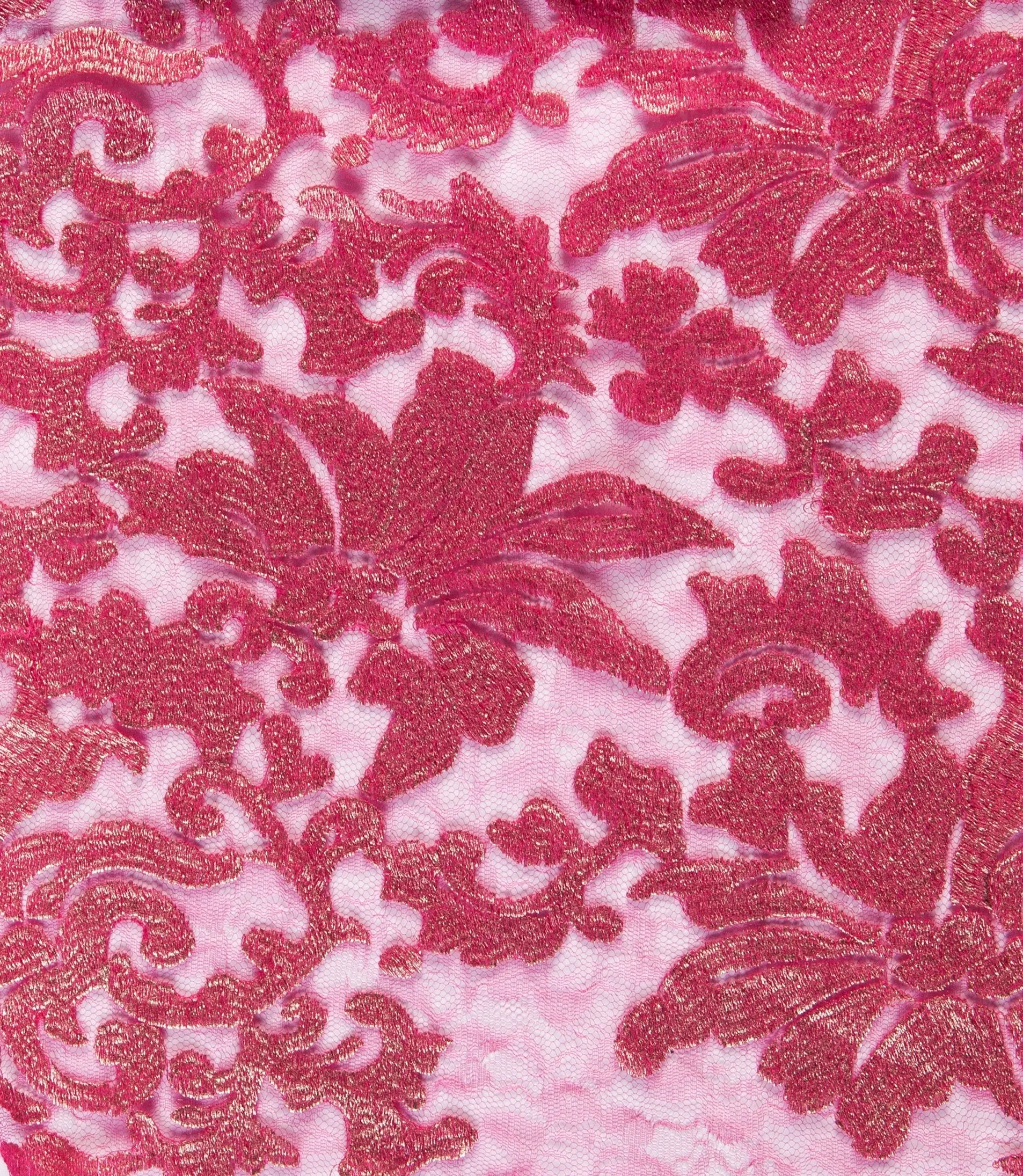 Foil Print Floral Design Thread Embroidered Lace Fabric