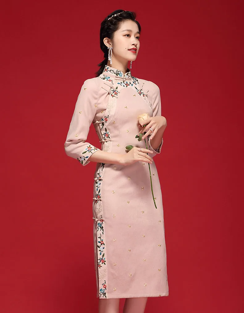 Gentle Corduroy Qipao Cheongsam
