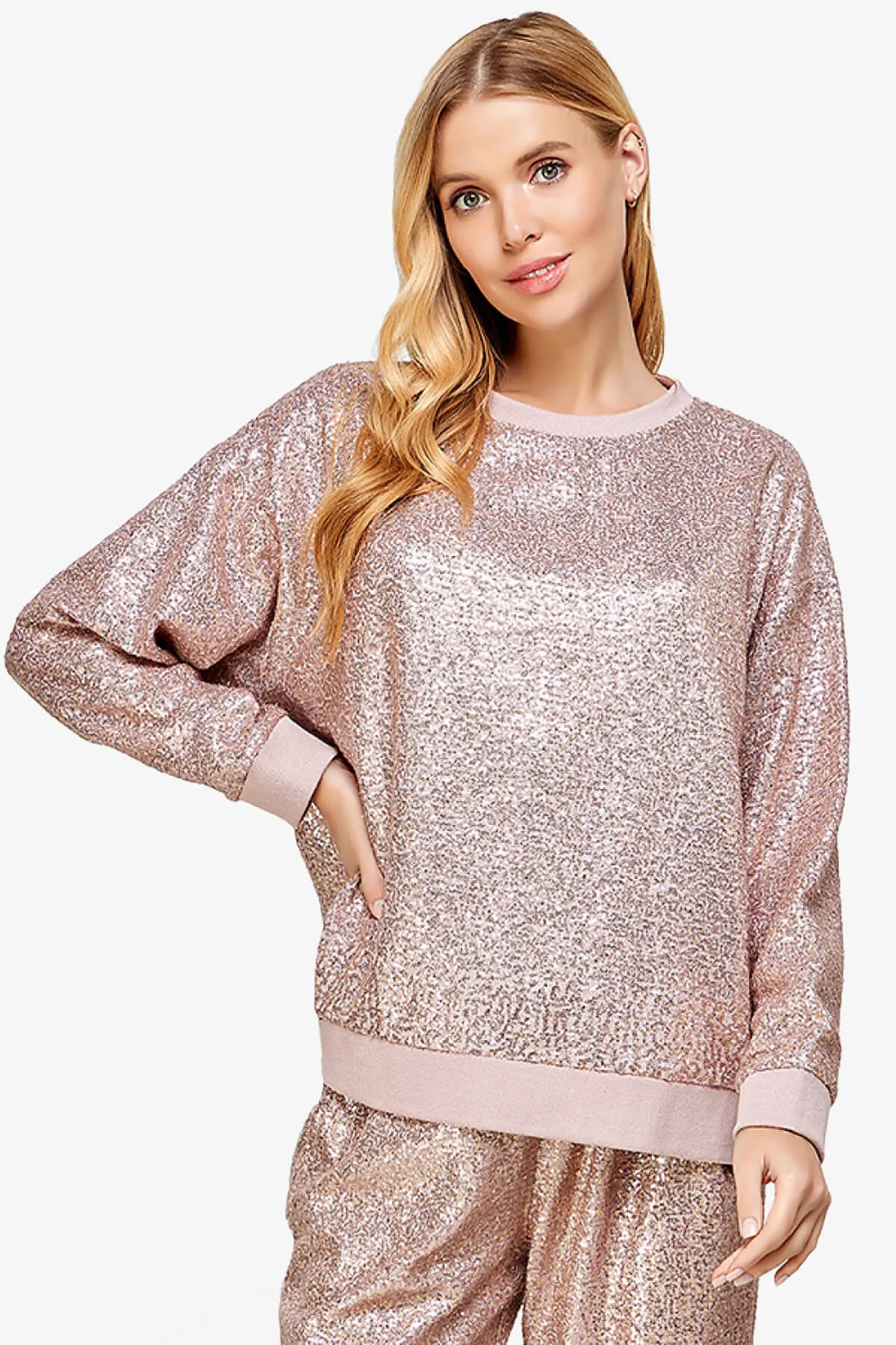 Georgi Sequin Long Sleeve Lounge top PLUS
