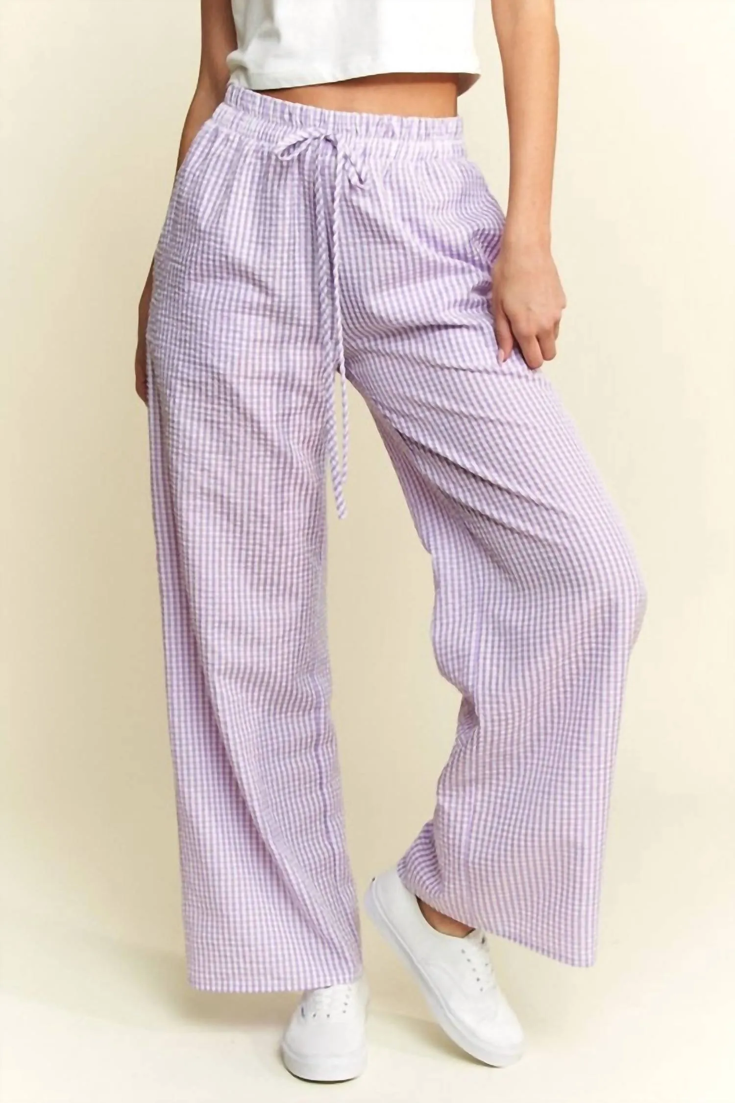 Gingham Boxer Pants In Lavender