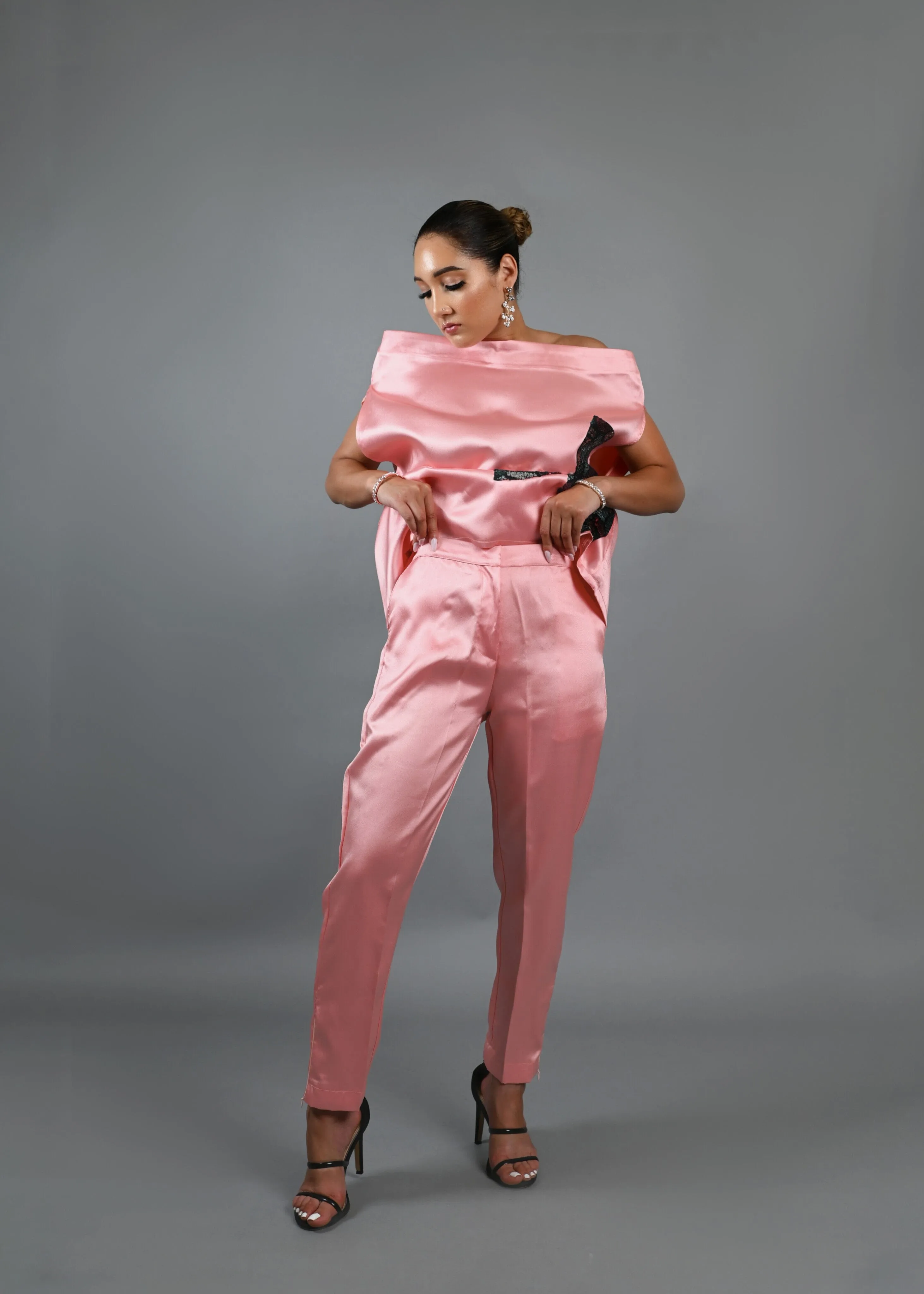 Goddess Pant set (Peach)  - Mikado silk with multicolor sequin