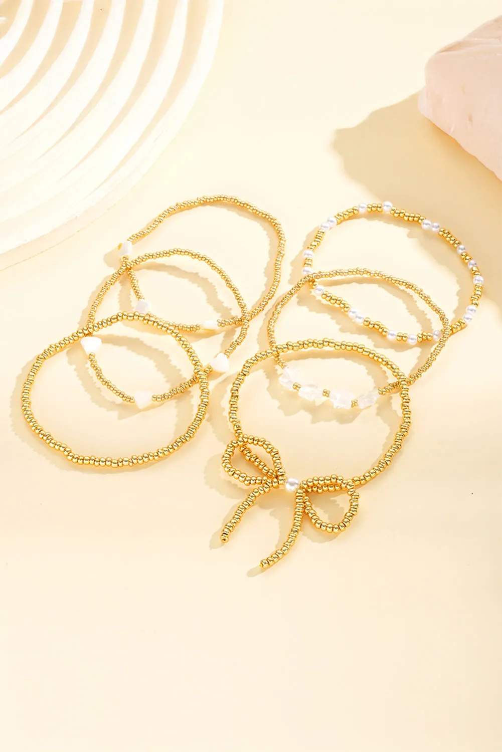 Gold Bow Knot Star Heart Beaded Multi Layer Bracelet