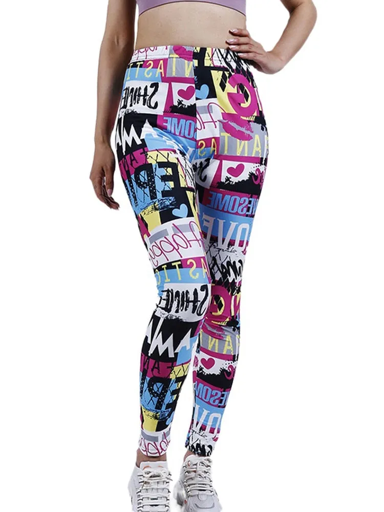 Graffiti Patterned Print Leggings For Women