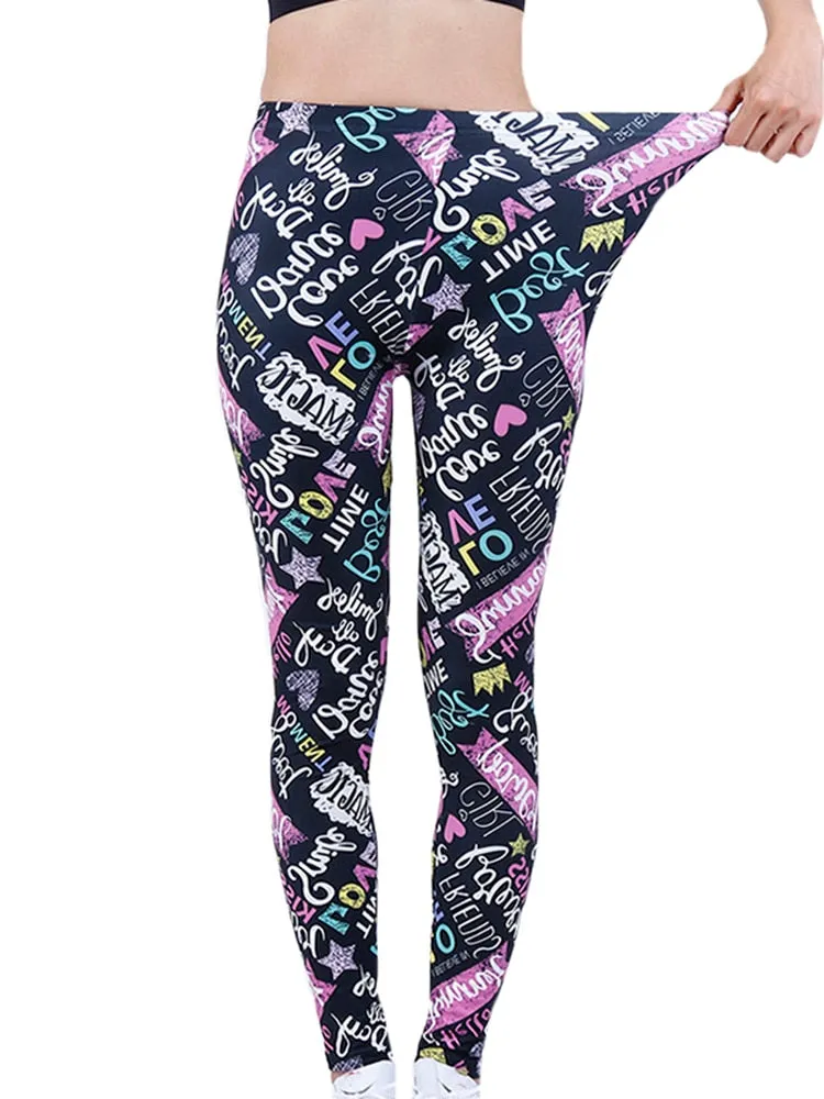 Graffiti Patterned Print Leggings For Women