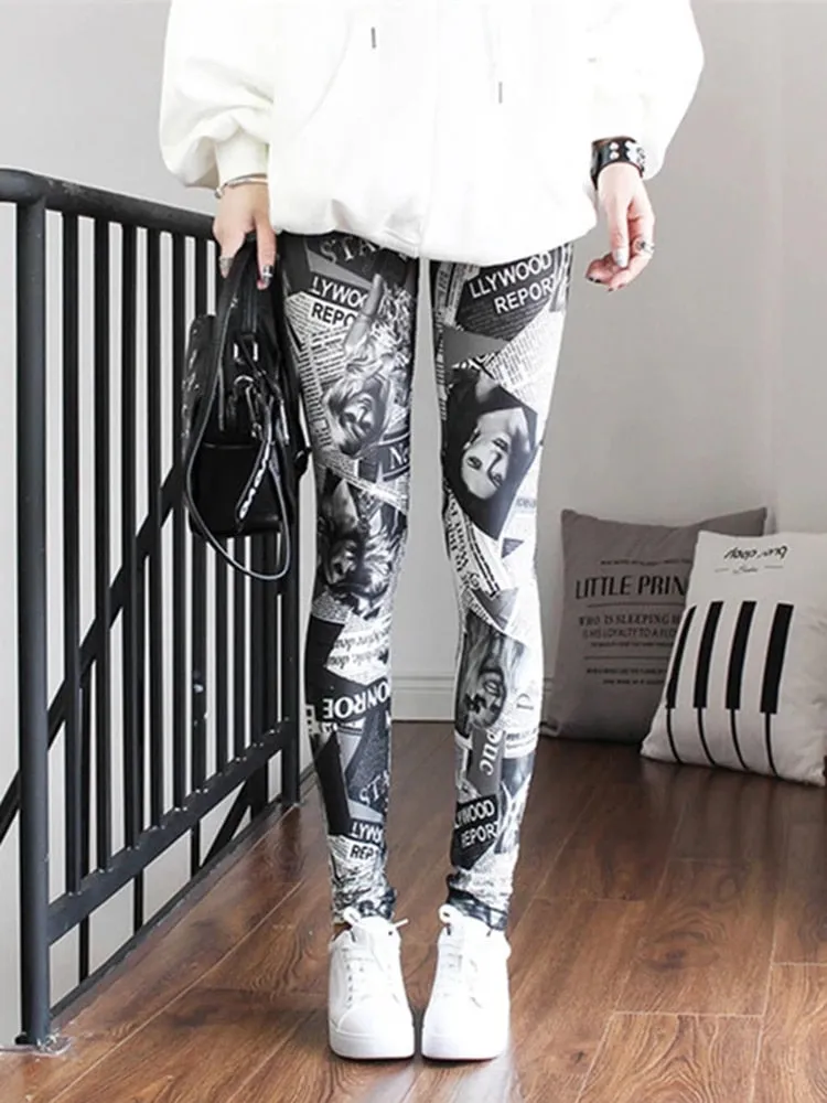 Graffiti Patterned Print Leggings For Women