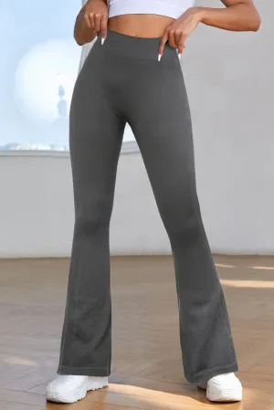 Gray Black High Waist Tummy Control Flared Sports Pants