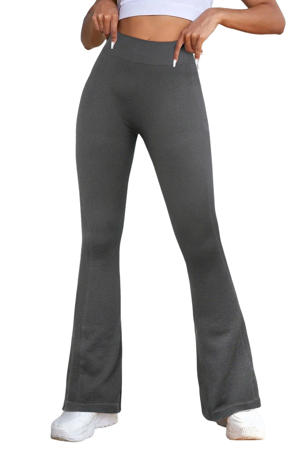 Gray Black High Waist Tummy Control Flared Sports Pants