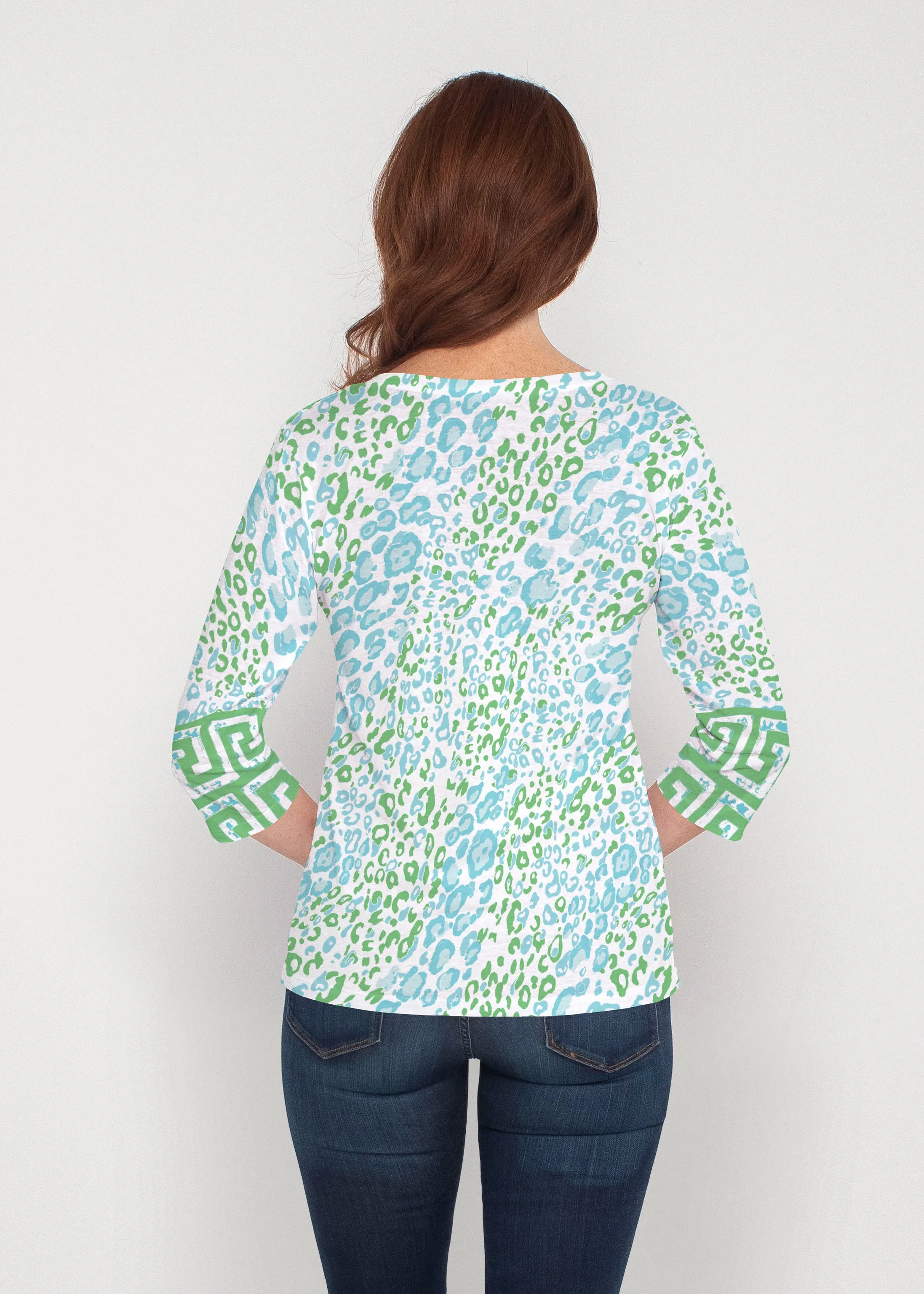Greek Cat Green (7913) ~ Signature 3/4 Sleeve V-Neck Top