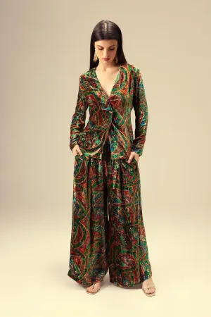 Green Abstract Print Jacket Set