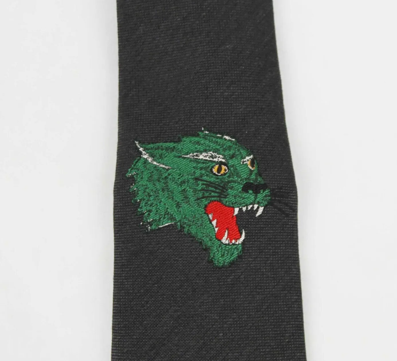 Gucci Green Embroidered Tiger Head Tie in Anthracite