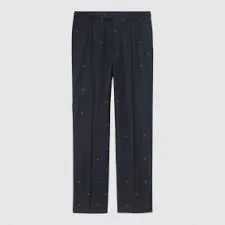 Gucci Wool Jacquard Pants in Dark Blue