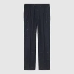 Gucci Wool Jacquard Pants in Dark Blue