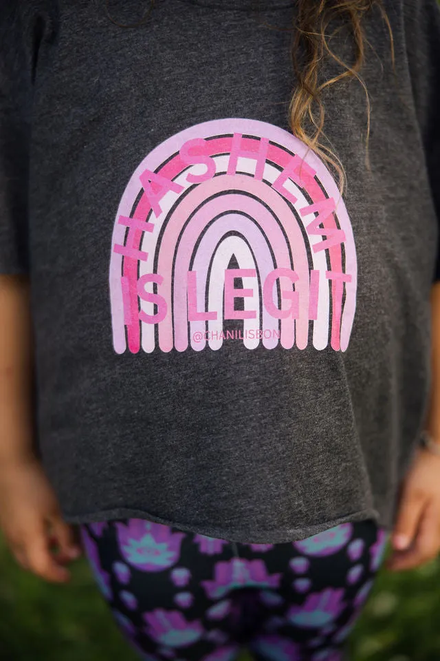 Hadas Bright Purple Hamsa Pattern on Black Kids Leggings