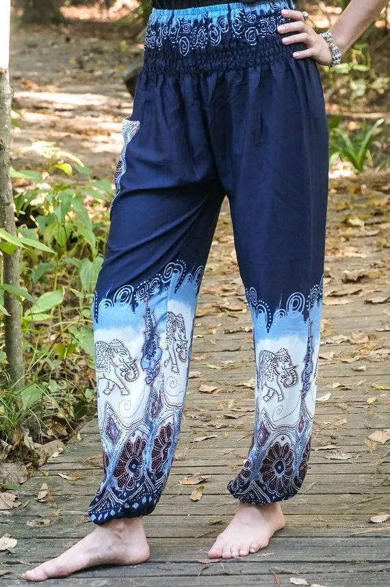 Handmade Blue Elephant Boho Pants