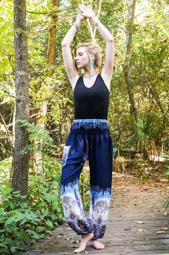 Handmade Blue Elephant Boho Pants
