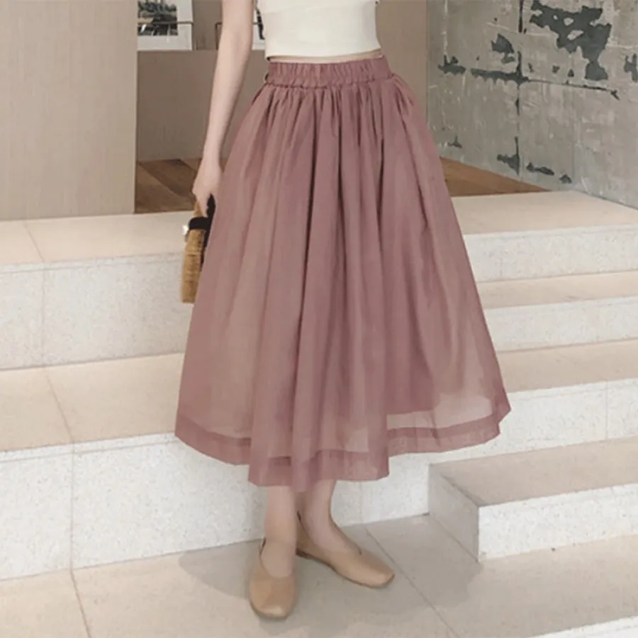 High Waist Elastic Skirt Pure Color Tulle Skirt J20067