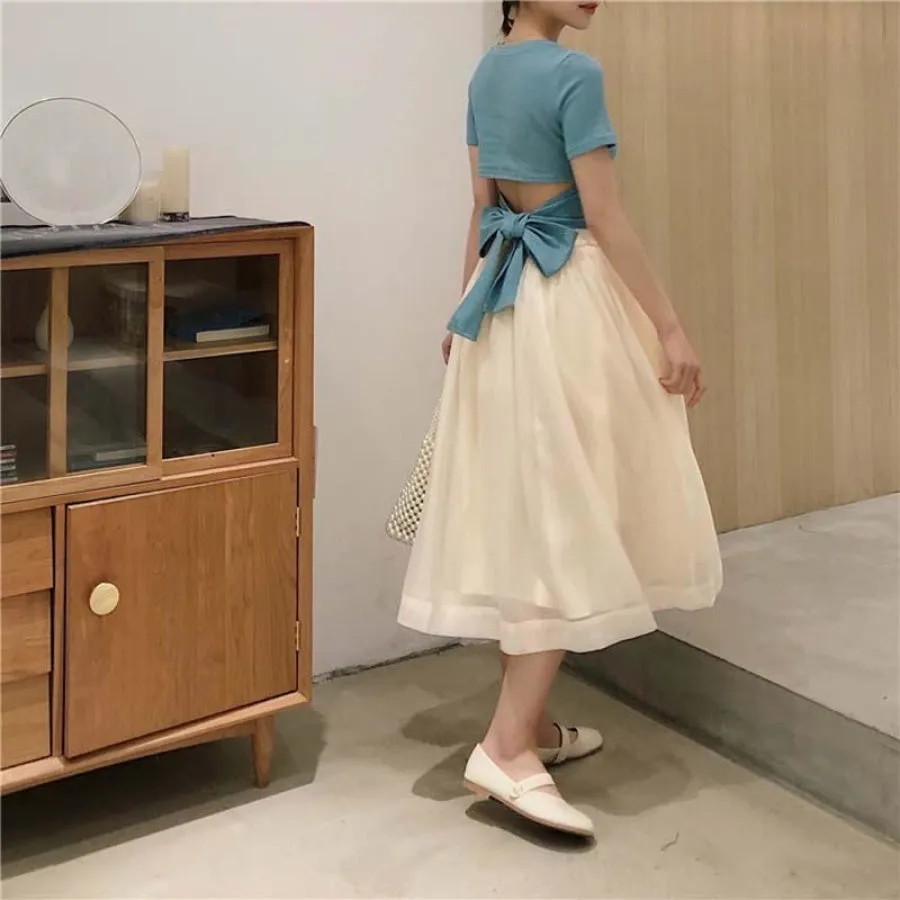 High Waist Elastic Skirt Pure Color Tulle Skirt J20067