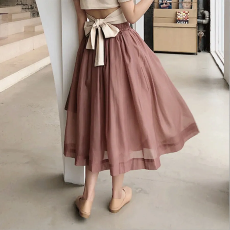 High Waist Elastic Skirt Pure Color Tulle Skirt J20067
