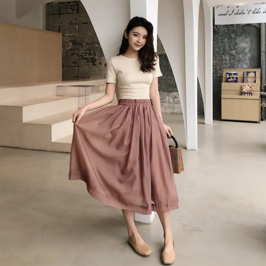 High Waist Elastic Skirt Pure Color Tulle Skirt J20067