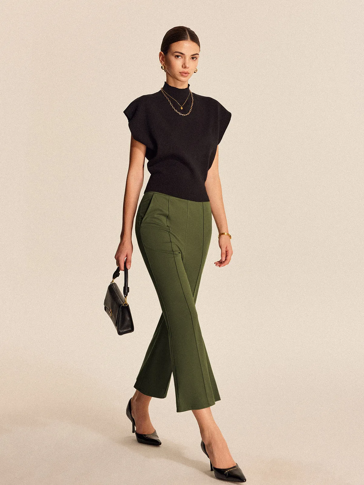 High-Waist Pocket Flared Cropped Pants