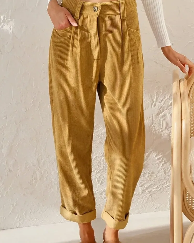 High Waist Straight Leg Corduroy Pants