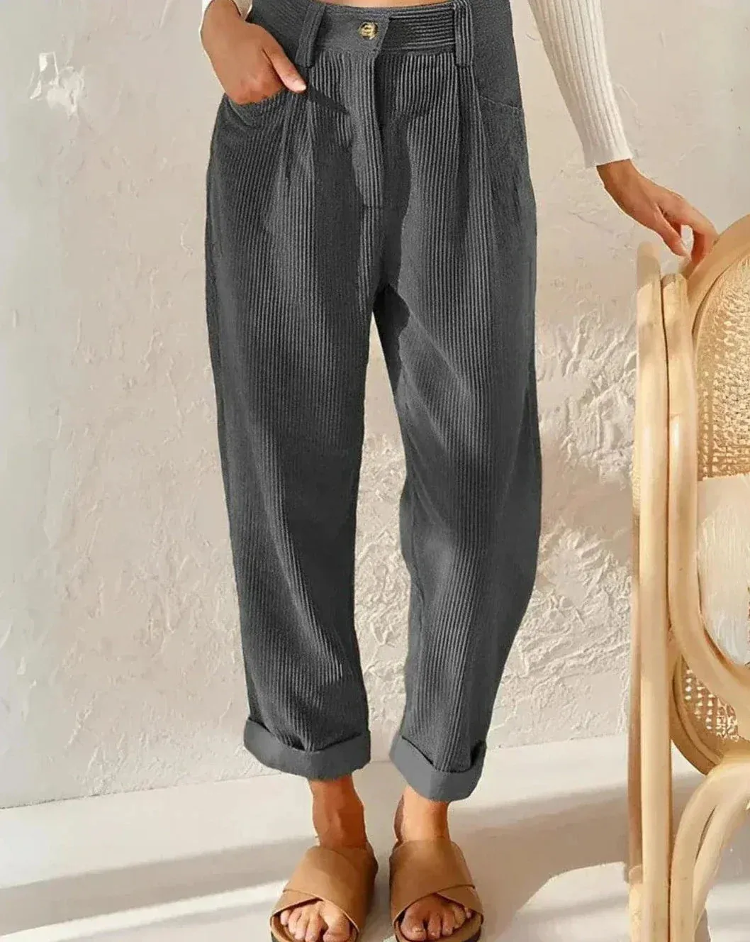 High Waist Straight Leg Corduroy Pants