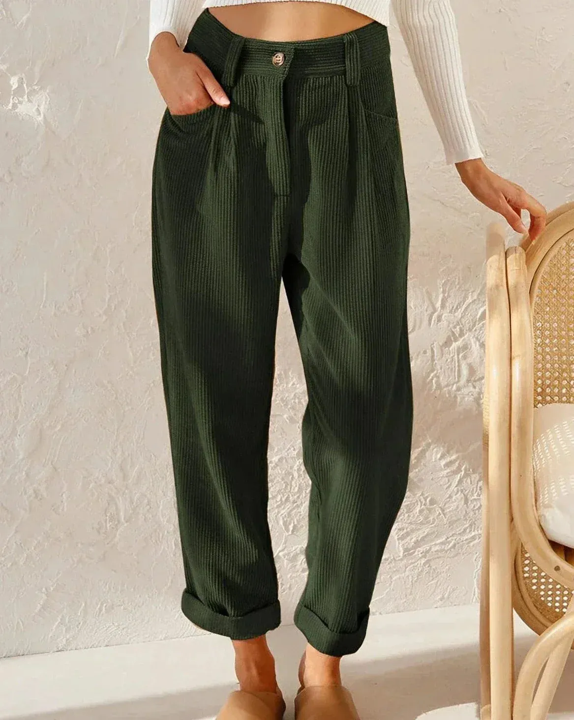 High Waist Straight Leg Corduroy Pants
