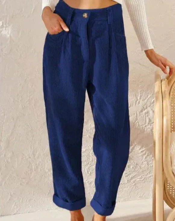 High Waist Straight Leg Corduroy Pants