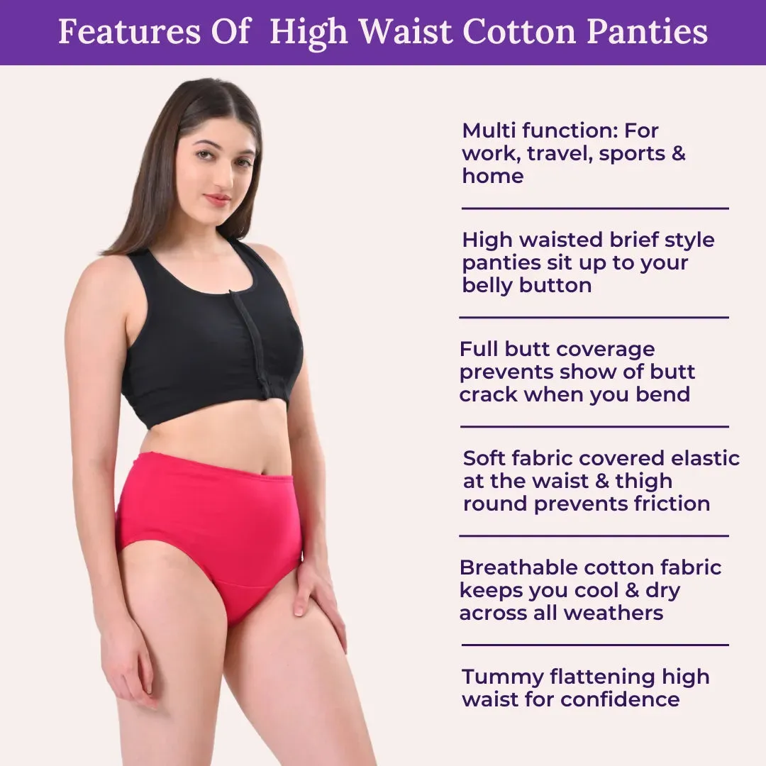 High Waisted Panties | Brief Cut | Full Butt & Hip Coverage | Flattens Belly, Slims & Shapes Silhouette | Soft Elastic At Waist, Leg Openings & Thigh Round | Rash Free | Pack Of 2