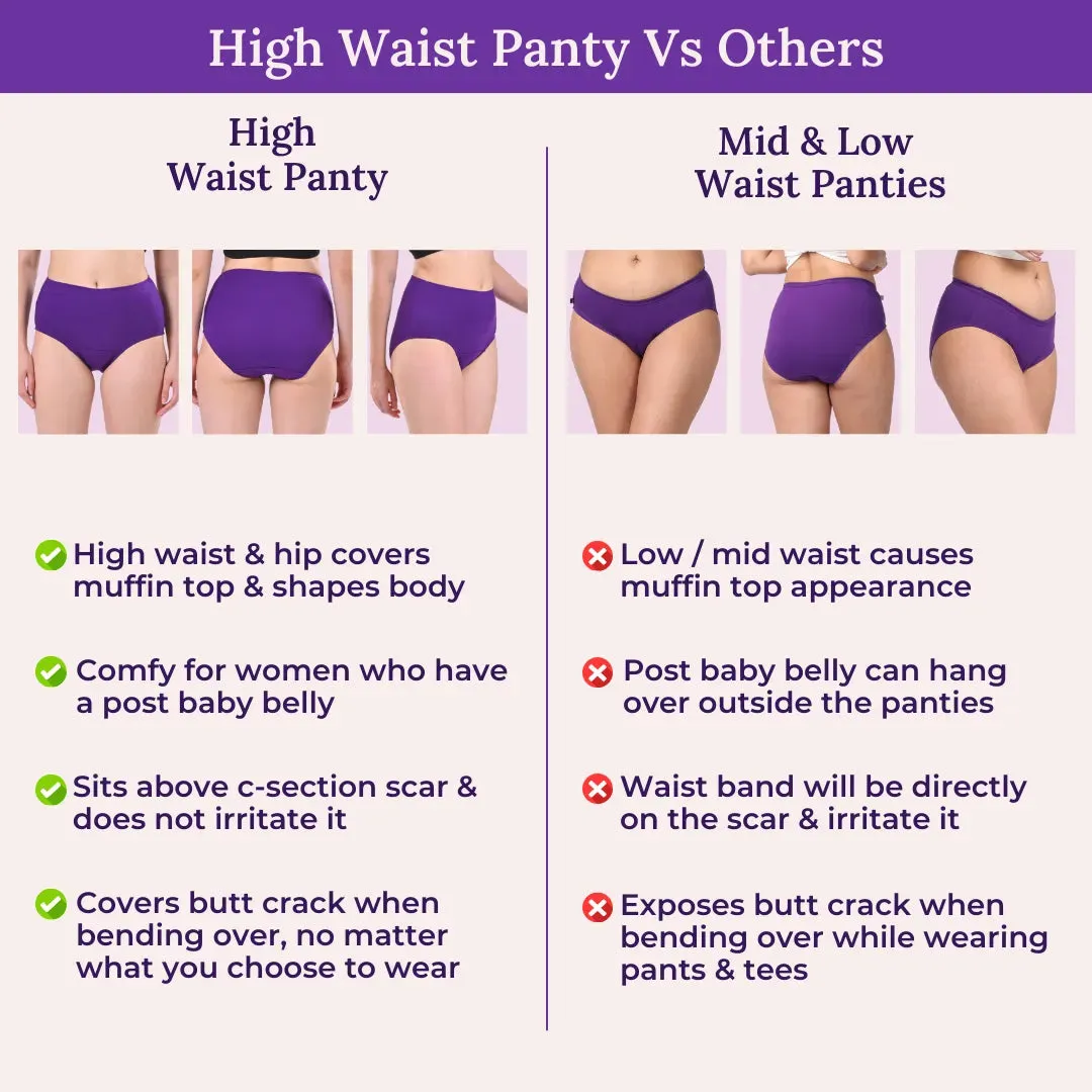 High Waisted Panties | Brief Cut | Full Butt & Hip Coverage | Flattens Belly, Slims & Shapes Silhouette | Soft Elastic At Waist, Leg Openings & Thigh Round | Rash Free | Pack Of 2