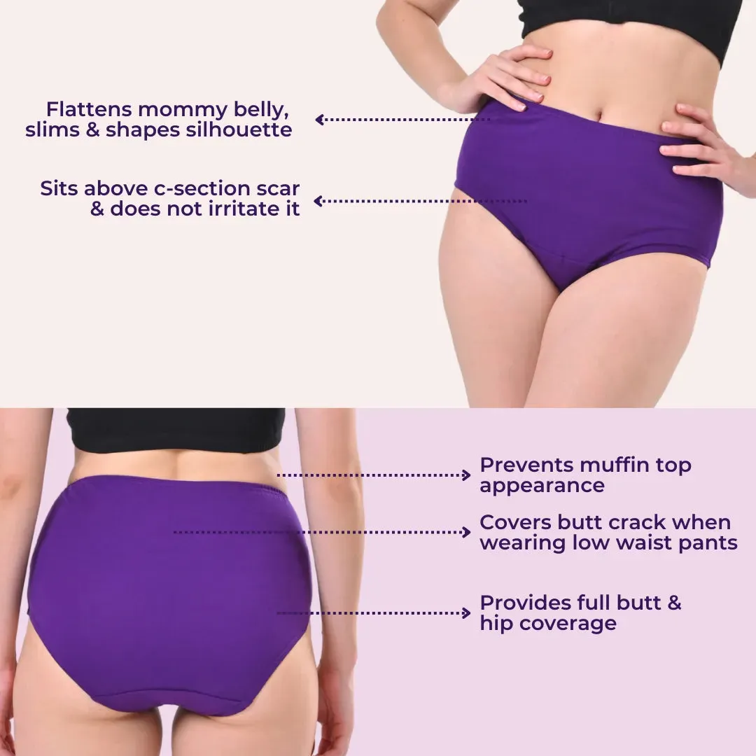 High Waisted Panties | Brief Cut | Full Butt & Hip Coverage | Flattens Belly, Slims & Shapes Silhouette | Soft Elastic At Waist, Leg Openings & Thigh Round | Rash Free | Pack Of 2
