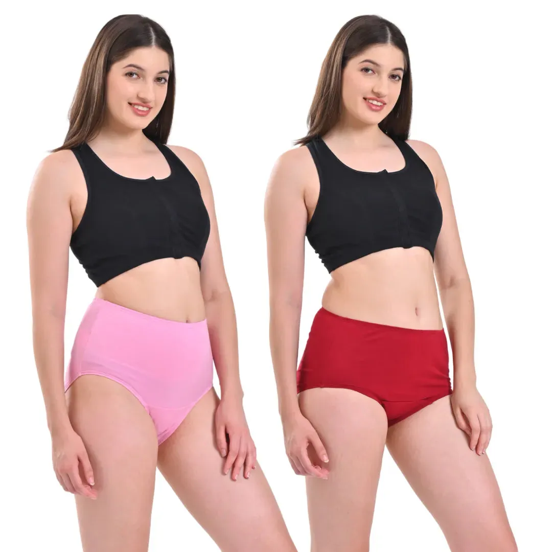 High Waisted Panties | Brief Cut | Full Butt & Hip Coverage | Flattens Belly, Slims & Shapes Silhouette | Soft Elastic At Waist, Leg Openings & Thigh Round | Rash Free | Pack Of 2