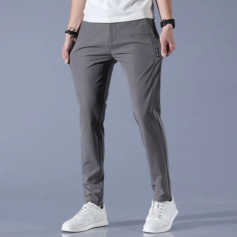 INSTOCK- Elastic Waist Ice Silk Thin Men's Straight Pants