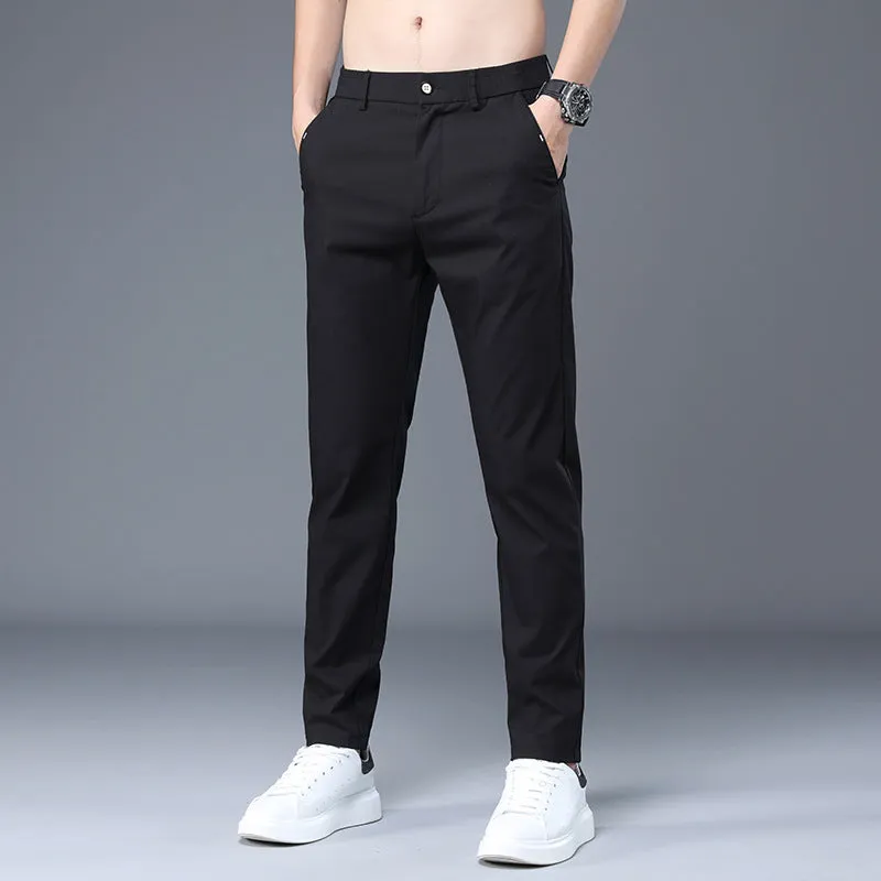 INSTOCK- Elastic Waist Ice Silk Thin Men's Straight Pants