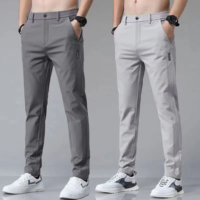 INSTOCK- Elastic Waist Ice Silk Thin Men's Straight Pants
