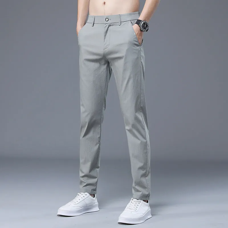 INSTOCK- Elastic Waist Ice Silk Thin Men's Straight Pants